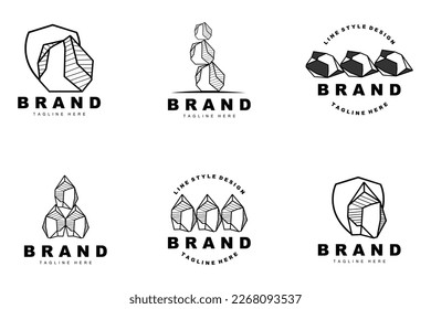 Stone Logo, Gem Line Stone Design, Diamond, Crystal, Simple Elegant, Product Brand Vector, Natural Stone Icon