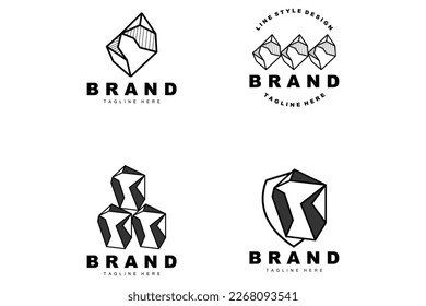 Logotipo de piedra, diseño de piedra de la línea de Gem, diamante, cristal, elegante simple, vector de marca de producto, icono de piedra natural