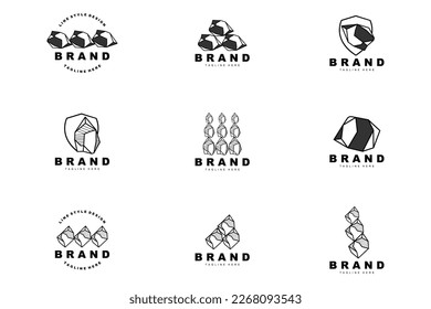 Stone Logo, Gem Line Stone Design, Diamond, Crystal, Simple Elegant, Product Brand Vector, Natural Stone Icon