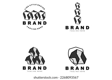 Logotipo de piedra, diseño de piedra de la línea de Gem, diamante, cristal, elegante simple, vector de marca de producto, icono de piedra natural