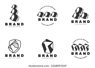 Stone Logo, Gem Line Stone Design, Diamond, Crystal, Simple Elegant, Product Brand Vector, Natural Stone Icon