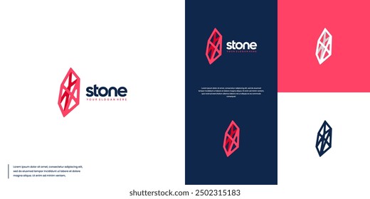 stone logo, geometric structure, polygonal shape, logo design vector template.