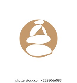 Stone Logo, Vector Zen Meditation Stone Balance Tranquility, Yoga Minimalist Simple Design, Silhouette Illustration