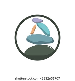 Stone Logo, Vector Zen Meditation Stone Balance Tranquility, Yoga Minimalist Simple Design, Silhouette Illustration