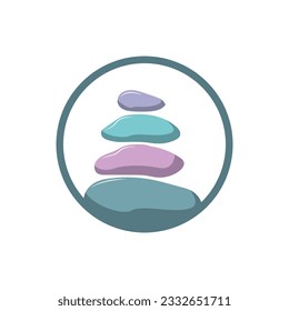 Logotipo de Piedra, Vector Zen Meditation Stone Balance Tranquilidad, Yoga Minimalista Simple Design, Silhouette Illustration