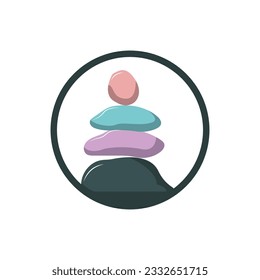 Logotipo de Piedra, Vector Zen Meditation Stone Balance Tranquilidad, Yoga Minimalista Simple Design, Silhouette Illustration