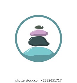 Stone Logo, Vector Zen Meditation Stone Balance Tranquility, Yoga Minimalist Simple Design, Silhouette Illustration