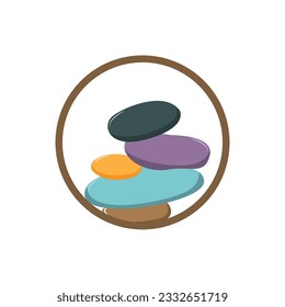 Stone Logo, Vector Zen Meditation Stone Balance Tranquility, Yoga Minimalist Simple Design, Silhouette Illustration