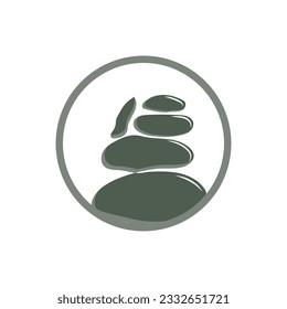 Stone Logo, Vector Zen Meditation Stone Balance Tranquility, Yoga Minimalist Simple Design, Silhouette Illustration