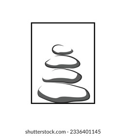 Stone Logo, Vector Zen Meditation Stone Balance Tranquility, Yoga Minimalist Simple Design, Silhouette Illustration