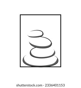 Stone Logo, Vector Zen Meditation Stone Balance Tranquility, Yoga Minimalist Simple Design, Silhouette Illustration