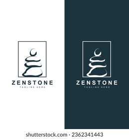 Stone Logo, Vector Zen Meditation Stone Balance Tranquility, Yoga Minimalist Simple Design, Silhouette Illustration