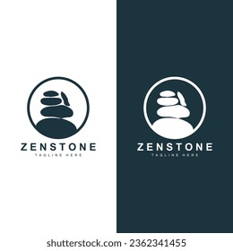 Logotipo de Piedra, Vector Zen Meditation Stone Balance Tranquilidad, Yoga Minimalista Simple Design, Silhouette Illustration