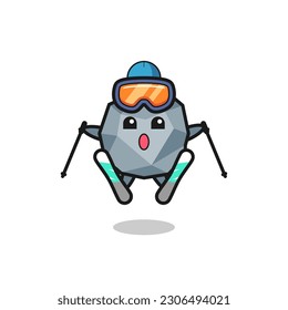 stone mascot character as a ski player , cute style design for t shirt, sticker, logo element