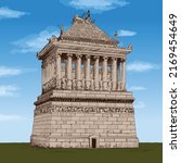 Stone Mausoleum with columns in Halicarnassus. Color pencil sketch