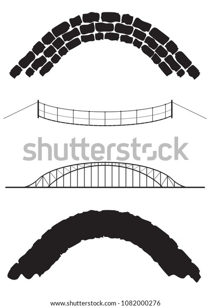 Stone, Metal and Rope Bridges isolated on a
white background