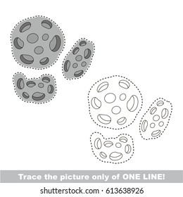 Stone meteorite to be traced only of one line, the tracing educational game to preschool kids with easy game level, the colorful and colorless version.