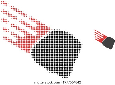 Stone meteorite halftone dotted icon illustration. Halftone pattern contains circle dots. Vector illustration of stone meteorite icon on a white background.