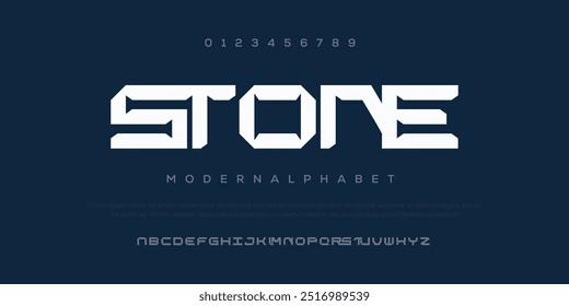 Stone Modern abstract digital tech font. Logo creative font, type, technology, movie, digital, music, movie. Font and illustration in vector format.