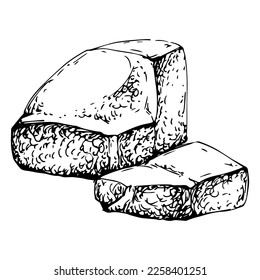 Stone Monochrome sketch vector. Gravel And Pebble. Natural Rocky Slate Lump Engraving Template Hand Drawn In Retro Style Black And White Illustration