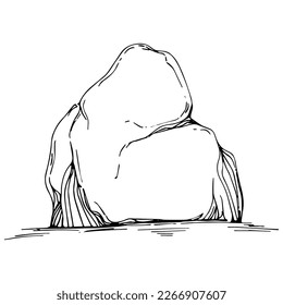 Stone Monochrome sketch vector. Gravel And Pebble. Natural Rocky Slate Lump Engraving Template Hand Drawn In Retro Style Black And White Illustration