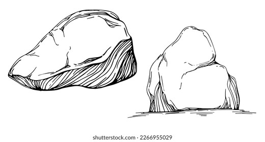 Stone Monochrome sketch vector. Gravel And Pebble. Natural Rocky Slate Lump Engraving Template Hand Drawn In Retro Style Black And White Illustration