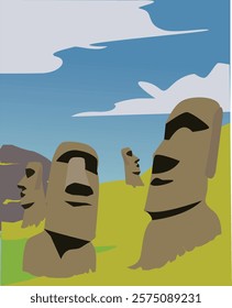 stone monolithic statues on Easter Island in the Pacific Ocean.