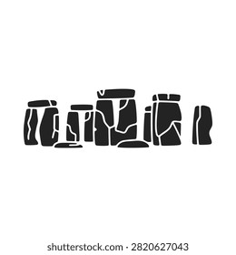 Stone monoliths silhouette against a white background archaeological illustration