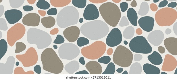 Padrão De Mosaico De Pedra Com Formas Orgânicas Naturais. Tons de terra neutros criar textura de telha pavimentada elegante para design de interiores ou pisos. Ilustração de vetor.