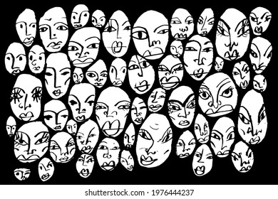 Stone mosaic from portraits of calligraphic women. Black and white vector illustration. It could be
used in social networks, articles, publications, postcards, print media,
posters, supermarkets.