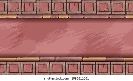 Stone mosaic seamless background, abstract rock tile vector texture, geometric ethnic ornament. Ancient temple cracked wall oriental interior ceramic design. Red stone repeat mosaic frame illustration