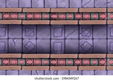 Stone mosaic seamless pattern, vector abstract geometric ornament background, cracked rock floor tiles. Ancient brick temple wall, repeat street pavement ethnic design. Architecture stone mosaic print