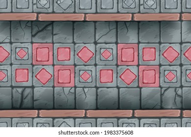 Stone mosaic vector seamless pattern, abstract geometric floor ornament texture, rock tiles. Ancient brick castle, temple wall illustration, architecture pavement repeat design. Ethnic stone mosaic