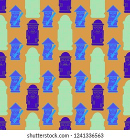Stone object multicolored geometric harubang people seamless.