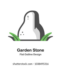 Stone on the grass flat outline icon