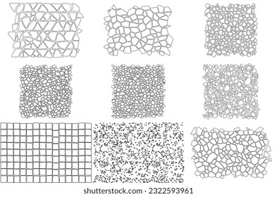 Stone on ground vector, Broken tiles mosaic pattern. texture interior background line art. set of graphics elements drawing for architecture and landscape design. cad pattern