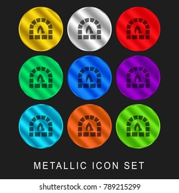 Stone oven 9 color metallic chromium icon or logo set including gold and silver