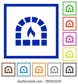Stone oven flat color icons in square frames on white background