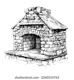 Stone oven sketch. Hand drawn oven illustration.