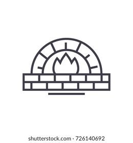 stone oven vector line icon, sign, illustration on background, editable strokes