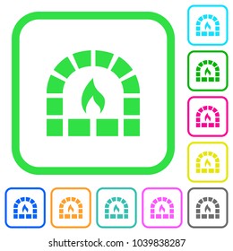 Stone oven vivid colored flat icons in curved borders on white background