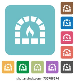 Stone oven white flat icons on color rounded square backgrounds