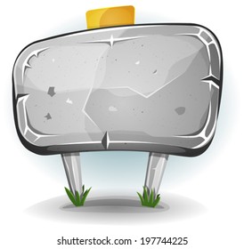 Stone Panel For Ui Game/ Illustration of a cartoon comic stone road sign or advertisement panel for announcement message or ui game design