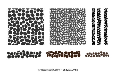 Camino de piedra, camino jardín hecho de piedras. Imagen vectorial estilizada, conjunto de patrones sin fisuras