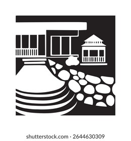 stone paths to the gazebo monochrome vector