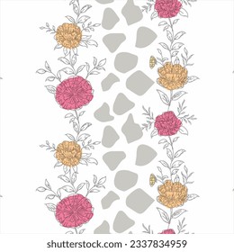 Stone pattern and roses on a white background