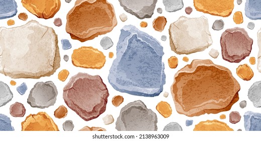 Stone pattern. Vector rock texture background. Seamless stone wall. Abstract pebble tile. Old material design. Cobblestone floor. Cartoon granite brick wallpaper. Rock texture seamless background