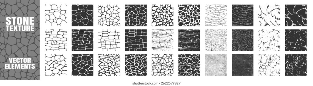 Piedra, guijarros y mármol mosaico conjunto aislado en transparente.  Textura del suelo del Vector para la arquitectura, el paisaje y el diseño interior