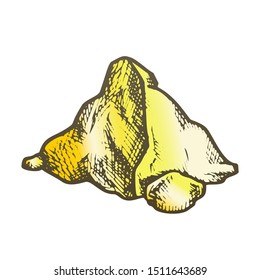 Stone Pile Cobblestone Boulder Color Vector. Solid Strong Stone Castle Build Material. Natural Block Slate Engraving Template Hand Drawn In Retro Style Illustration