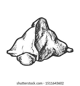 Stone Pile Cobblestone Boulder Monochrome Vector. Solid Strong Stone Castle Build Material. Natural Block Slate Engraving Template Hand Drawn In Retro Style Black And White Illustration